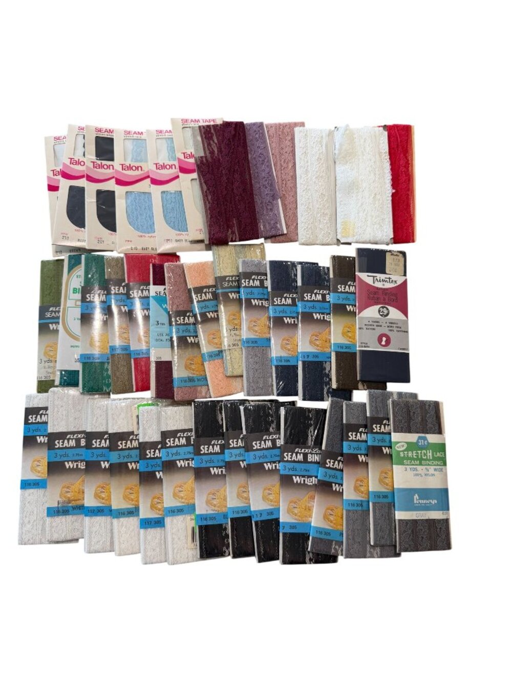 VTG Seam Binding Lace Tape Lot 40 Flexi-Lace Wrights Craft Sewing Supplies